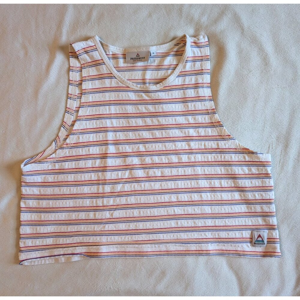 Passenger Retro Vibes Organic Cotton Cropped Tank Top 70s Striped Medium Womens
